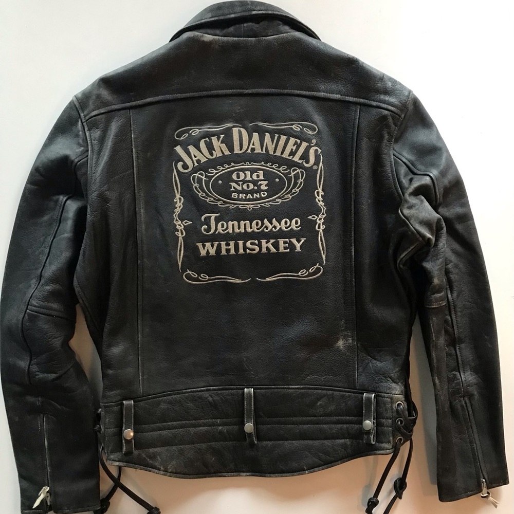 Men’s Jack Daniel’s No.7 Black Leather Bomber Jacket NWT Size L